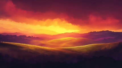Tuscan Hills Sunset Dramatic Landscape Golden Hues