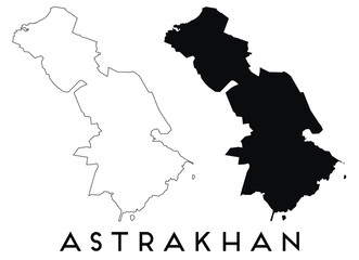 Astrakhan city map with black border outline vector