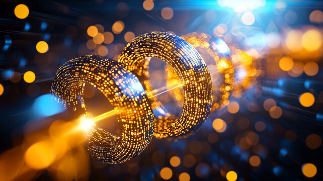 Abstract Luminous Rings with Flowing Light Trails Surrounded by Vibrant Bokeh Effects