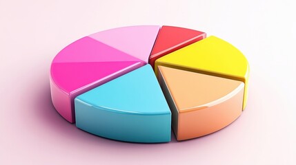 Obraz premium Colorful pie chart model on a soft pink background, showcasing data visualization concepts