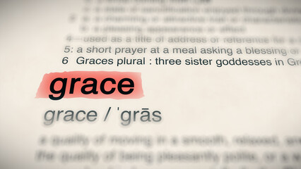 The word "grace" in a dictionary, showing its definition and meaning
