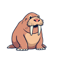 Cartoon walrus sitting and showing tusks, wildlife illustration