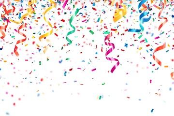 Naklejka premium Colorful Confetti and Streamers Falling on White Background