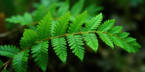 Fototapeta premium Delicate fern fronds with veins resembling scolopendra worms, forest floor, ferns