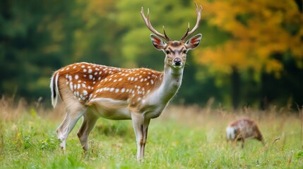 Obraz premium Spotted Deer in Autumn Forest Meadow