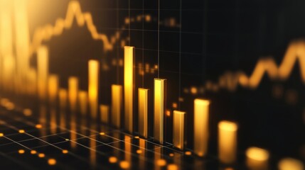 Golden financial data visualization with rising trends