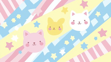 Cute Cartoon Animals with Colorful Background and Bright Patterns