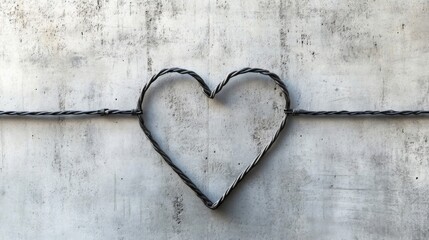 Obraz premium Metal Heart Wire Design on Concrete Wall