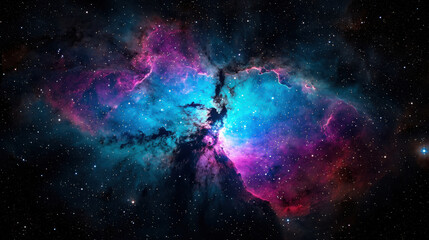 Fototapeta premium Cosmic nebula with vibrant blue and purple hues in space