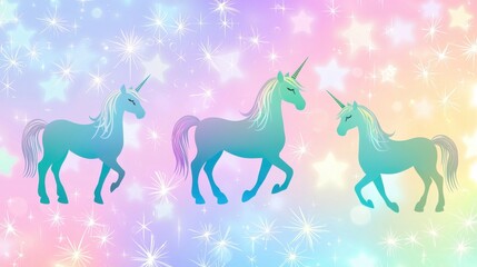 Magical Unicorns Walking in a Dreamy Colorful Background