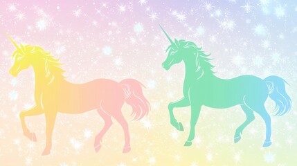 Colorful Unicorns on a Soft Pastel Background with Sparkles