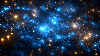 Fototapeta premium Abstract Blue and Gold Glittering Starfield Background with Bokeh Effects and Twinkling Lights