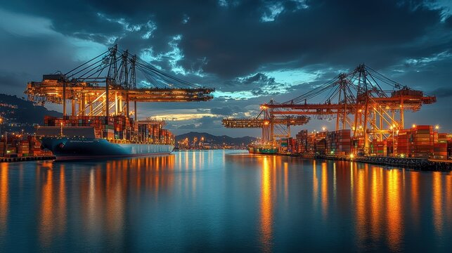 A cargo ship named Arafed is docked, with a large crane visible in the background, ready for loading and unloading operations.