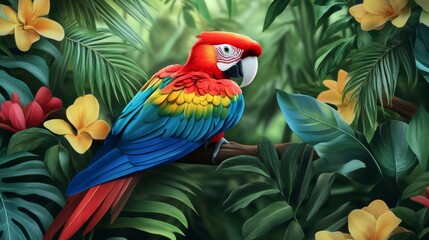 Fototapeta premium Vibrant Macaw Parrot in Lush Tropical Setting