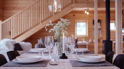 Elegant Table Setting in a Cozy Wooden Cabin