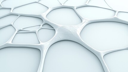 Abstract white cellular network structure with interconnected shapes on a light background