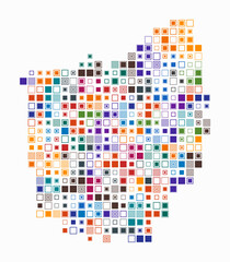 Ohio, shape of the state build of colored cells. Digital style map of the Ohio on white background. Large size square blocks. Simple vector illustration.
