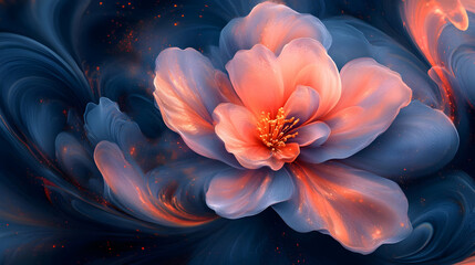 Fototapeta premium Vibrant abstract flower with swirling colors in a dark background, showcasing beauty