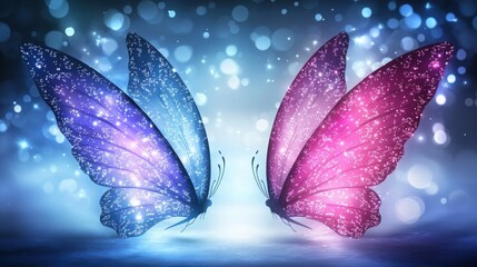Fototapeta premium Glittering Butterfly Wings with Bokeh Effect in Blue and Pink Shades