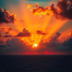 Naklejka premium red sunset over sea in clouds 