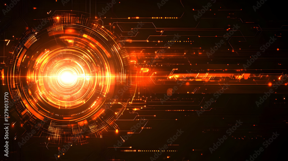 Wall mural abstract digital background with glowing circular patterns and light effects