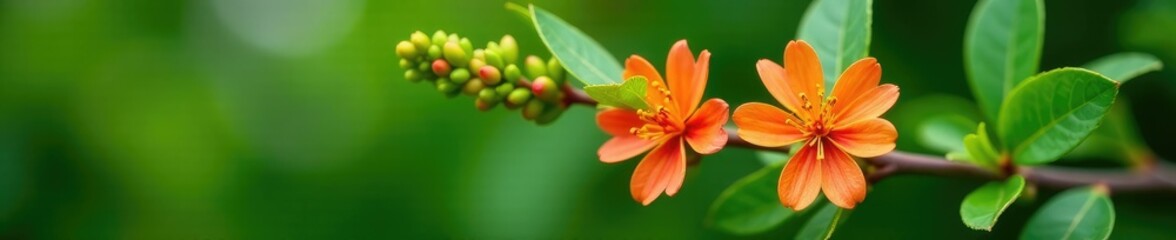 Fototapeta premium Quassia amara flowers on a green leafy branch, nature, plant, quassia amara plant