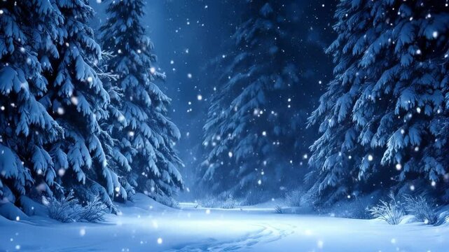 Enchanted Winter Night: Snowfall in a Magical Forest