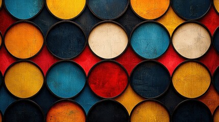 Vibrant Circular Patterns with Textured Surfaces in Bold Colors for Creative Backgrounds