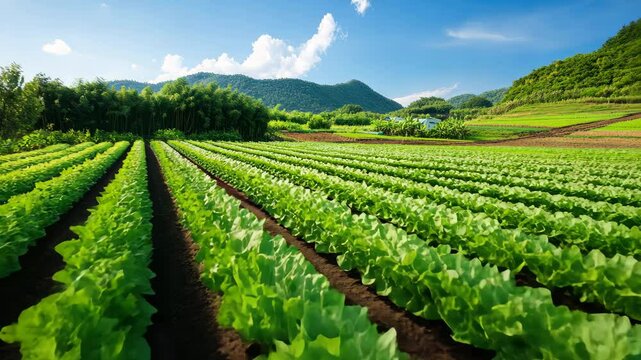 Lush Green Lettuce Fields and Vegetable Farm in Agriculture Scene
