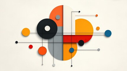 Abstract Geometric Wall Art with Colorful Circles, Lines, and Shapes on a Modern Background