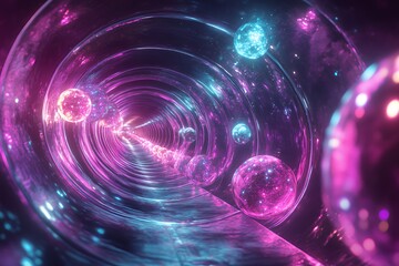 Glowing Orb Tunnel Cosmic Pathway Abstract Art