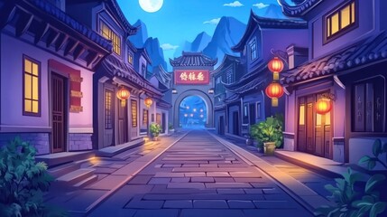 Obraz premium Serene Nighttime Street In An Ancient Chinese Town