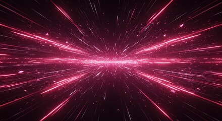 Naklejka premium Pink Neon Starburst A dynamic abstract background featuring a burst of vibrant pink neon lines radiating outward from a central point against a dark, almost black backdrop.