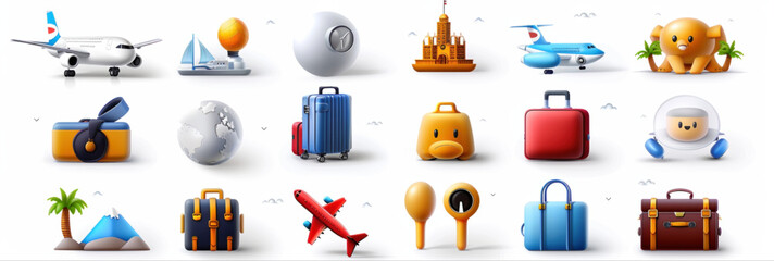 Fototapeta premium Vintage set of unique travel icon suitcase illustration, perfect for travel-themed designs