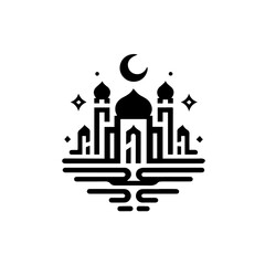 simple logo icon of mosque welcoming Eid al-Fitr, black color
