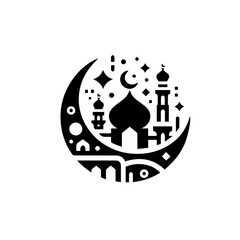 simple logo icon of mosque welcoming Eid al-Fitr, black color