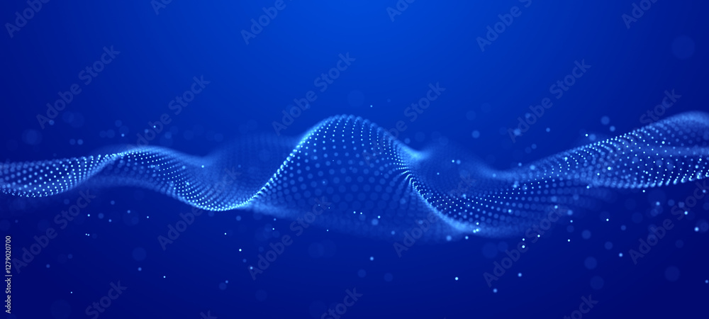 Poster Futuristic sound flow wave. Equalizer for music. Data transfer. 3D rendering.