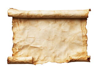 Blank Aged Parchment Scroll with Rolled Edges. Sheet of old paper with free space for text. Old paper isolated on white background