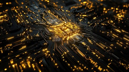 Abstract Golden Circuit Board: A Technological Marvel