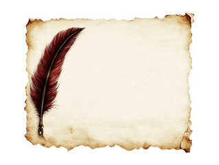 blank sheet of old paper with pen on isolated on white background