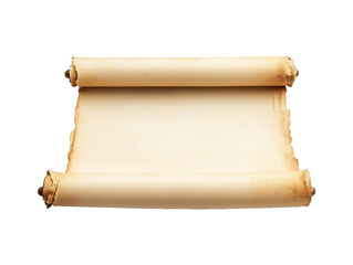Blank Aged Parchment Scroll with Rolled Edges. Sheet of old paper with free space for text. Old paper isolated on white background