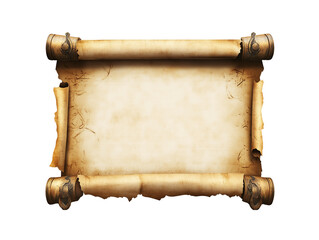 old empty scroll of parchment, old paper isolated on white background