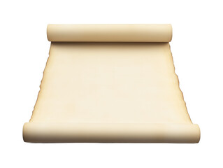 Blank Aged Parchment Scroll with Rolled Edges. Sheet of old paper with free space for text. Old paper isolated on white background