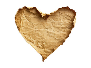 old paper in the shape of a heart isolated on white background. old paper isolated on white background