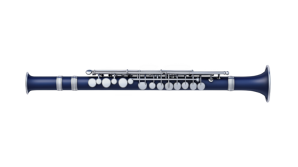 Blue clarinet, closeup of a beautiful woodwind musical instrument with white and black keys