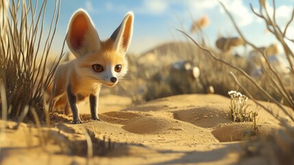 Alert Fennec Fox in a Desert Habitat