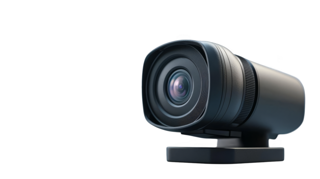 Camera lens on stand, precision optics for photography and videography closeup