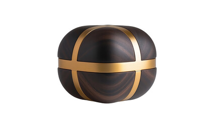 Elegant black and gold sphere with a striking gold stripe, abstract art, minimalist design, modern decor
