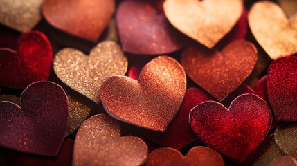 Obraz premium Red and Gold Glitter Hearts Background for Valentines Day