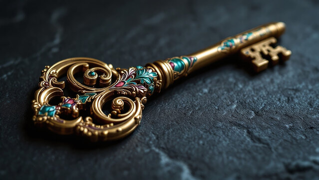 Colorful Floral Dynasty Key on Textured Background